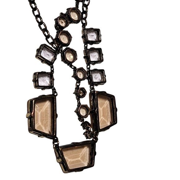 J Crew Statement Necklace Large Amber Clear Stones Fashion Jewelry Women - Picture 4 of 7